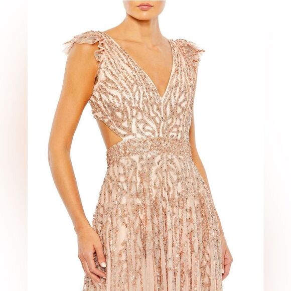 Mac Duggal Rose Gold/Apricot Sequined A line Gown size 6 NWT - Picture 7 of 11